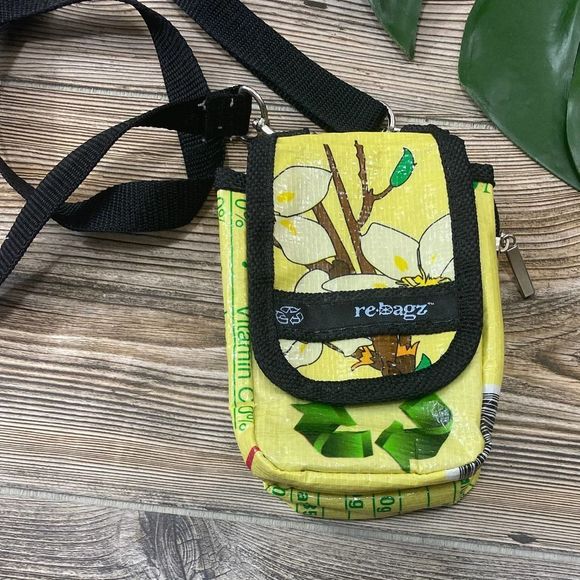 rebagz yellow floral recycled rice bag crossbody pouch - Picture 2 of 7
